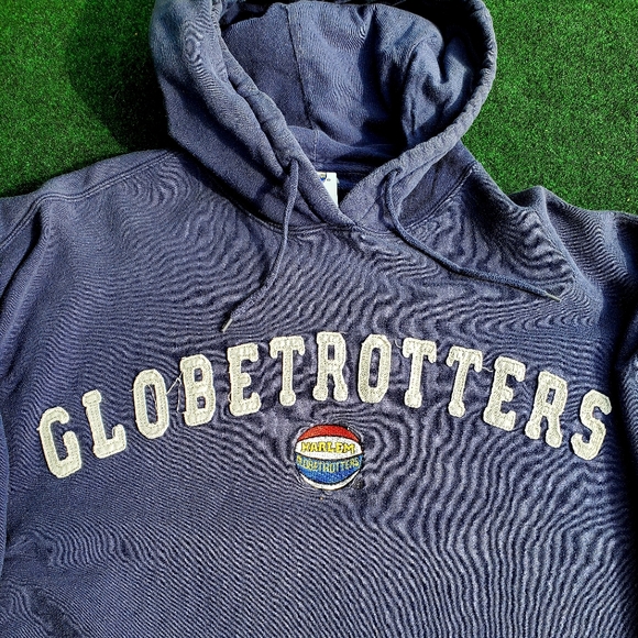 VTG Harlem Globetrotters Hoodie Hooded Sweatshirt Mens 3XL Blue 100% - Picture 2 of 16